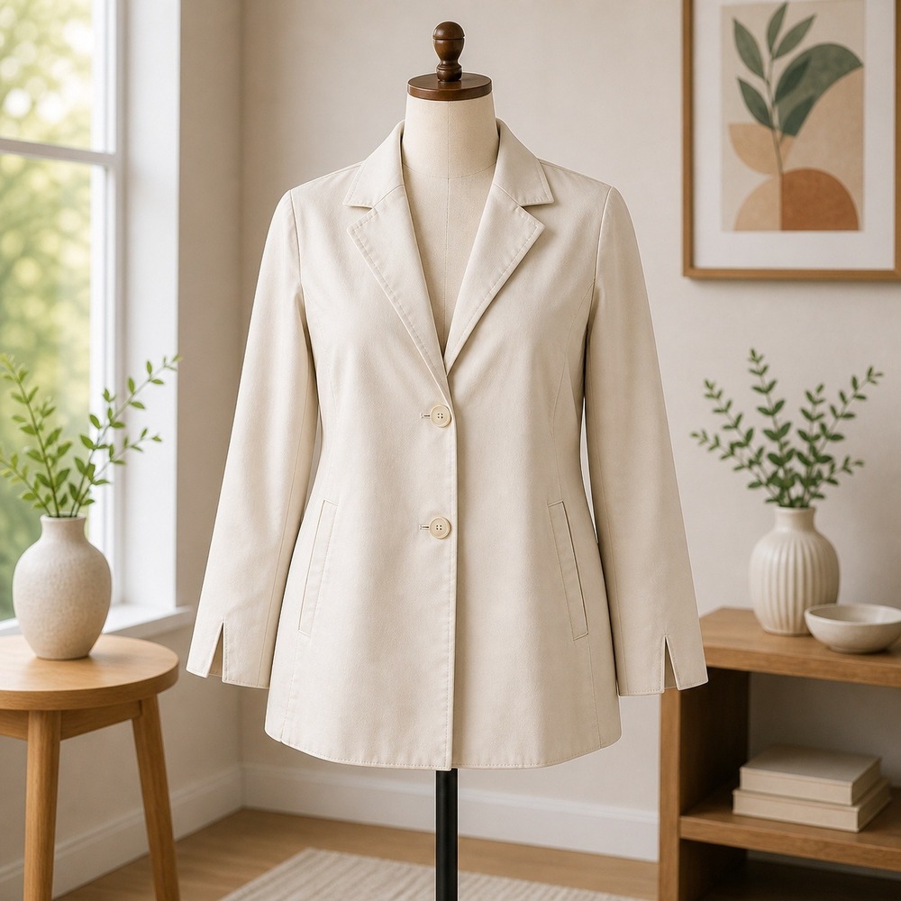 NWOT Dennis Basso Cream Faux Leather Blazer Jacket Womens Size M *Stained*